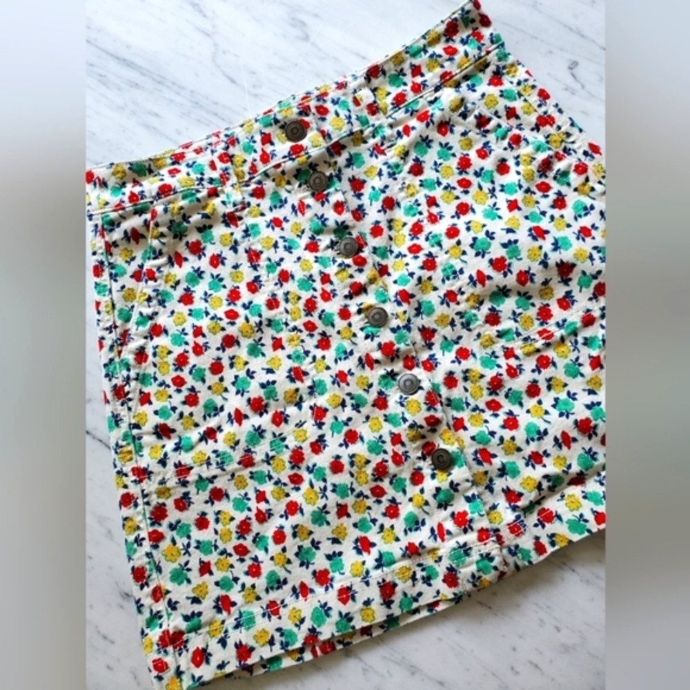 J.CREW mercantile Women Skirt Button‎ Front Floral Mini Size 0